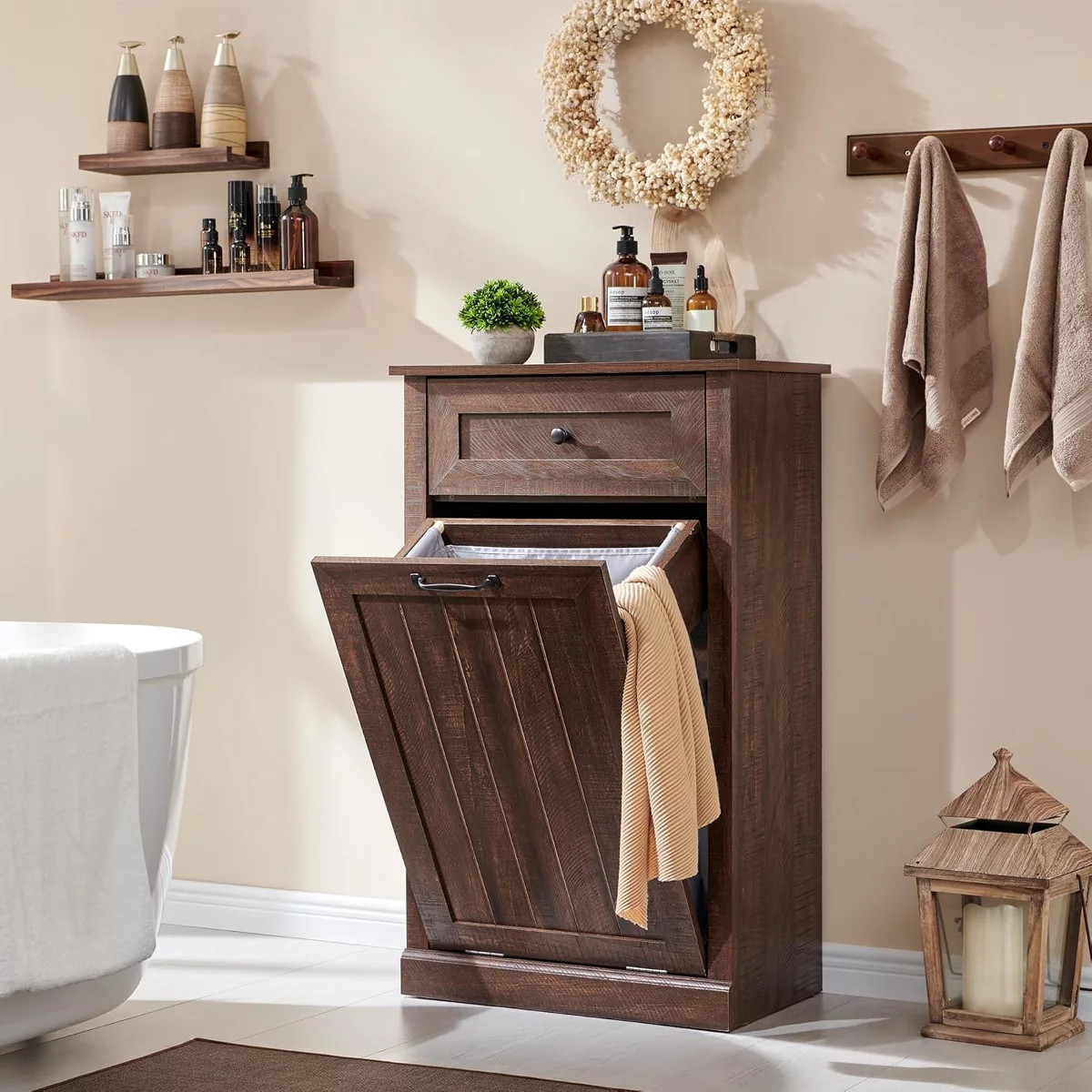 Laundry Hampers with Drawer, 10 Gallon Farmhouse Clothes Hamper, Wood Laundry Table with Laundry ... | Target