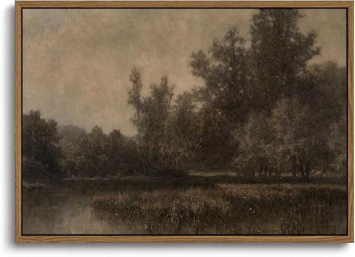 KISSFOX Vintage Framed Wall Art Moody Forest Lake Canvas Art Prints Rustic Farmhouse Fall Landsca... | Amazon (US)