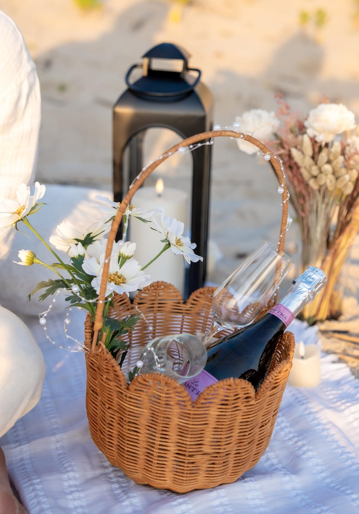 Scalloped Round Basket with Handle, Super Sturdy Wicker Storage Baskets, Hand Woven Basket for Sh... | Amazon (US)