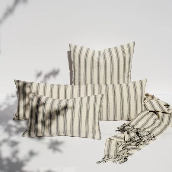 Coastal Cushion Cover W Gray Stripes  Cotton Pillow Cover  | Etsy | Etsy (US)
