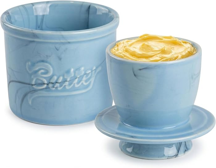 French Butter Crock for Countertop - Modern Ceramic Butter Bell Keeper with Lid, Water Seal Stora... | Amazon (US)