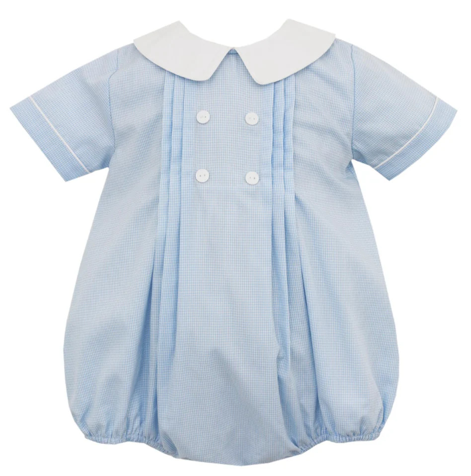 Light Blue Gingham Short Sleeve Bubble | Haute Totz