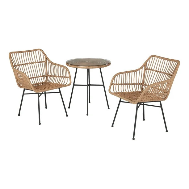 Mainstays Brayhills Bistro Patio Furniture Set, Nature, 3-Piece | Walmart (US)