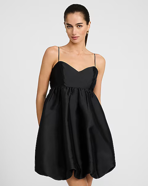 Satin Sweetheart Sleeveless Bubble Mini Dress with Pockets | Express