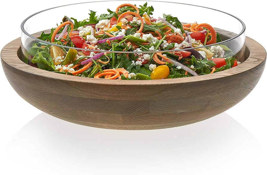 Prologue 99021 Nesting Wood Glass Serving Bowls, 12 in, Brown/Clear | Amazon (US)