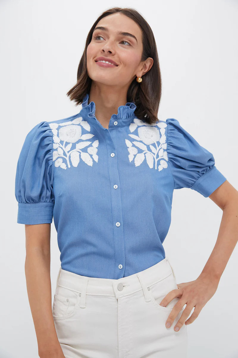 Chambray & White Embroidery Louisa Blouse | Tuckernuck (US)