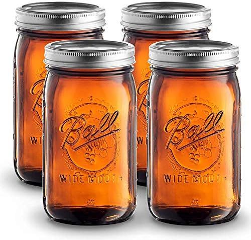 Ball Amber Glass Wide Mouth Mason Jars (32 oz/ Quart ) 4 Pack. With Airtight lids and Bands - Amb... | Amazon (US)