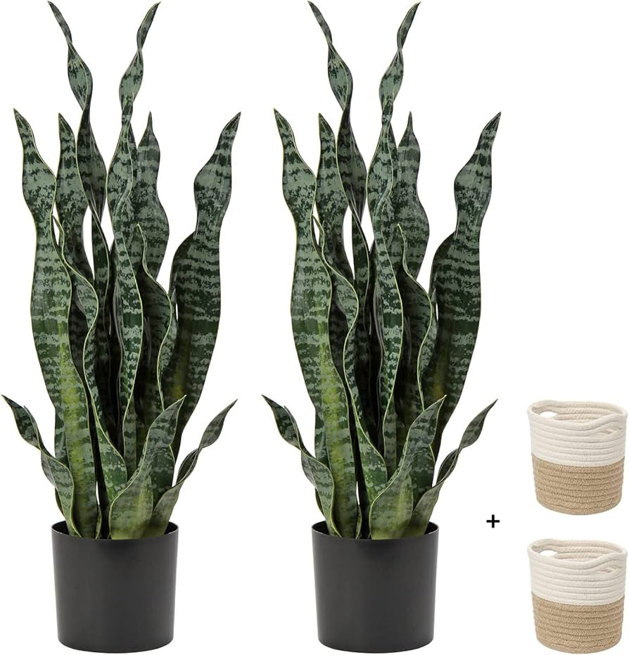 DILATATA 2 Set Large Fake Snake Plant Black Coral 25 Inch Sansevieria Plant Artificial Snake Plan... | Amazon (US)