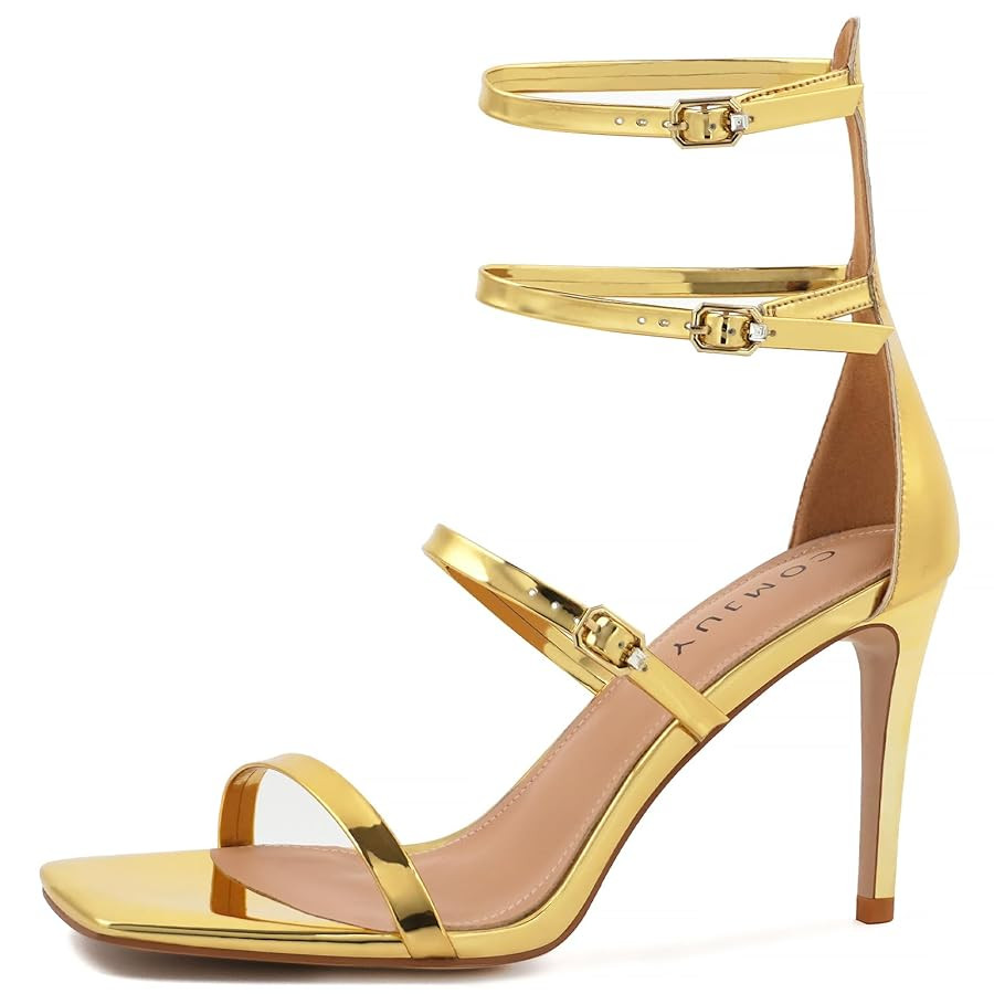 Black High Strappy Heels for Women with Three Adjustable Straps, Women's High Heel Sandals Open T... | Amazon (US)