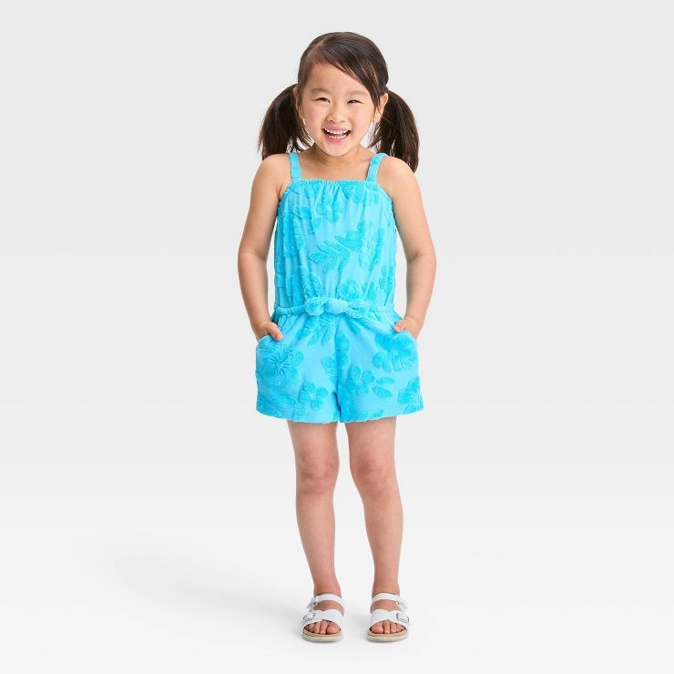 Toddler Girls' Towel Terry Palm Romper - Cat & Jack™ Aqua Blue | Target