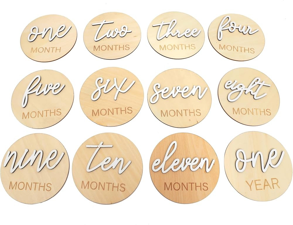Wooden Baby Monthly Milestone Markers - Engraved Baby Monthly Milestone Markers to Mark Baby's Gr... | Amazon (US)