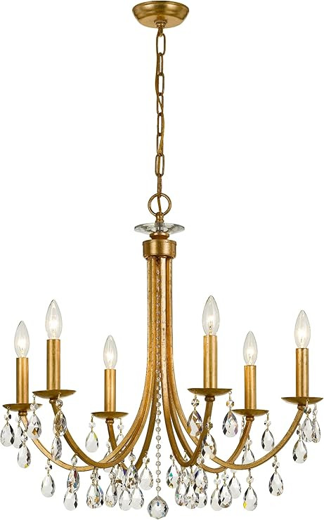 Bridgehampton 6 Light Hand Cut Crystal Antique Gold Chandelier | Amazon (US)