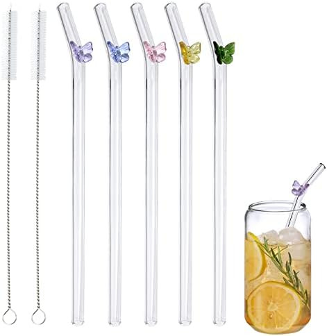 5 Pcs Glass Straws Shatter Resistant,Cute Butterfly on Clear Straws With Design 7.9in X 8mm Color... | Amazon (US)