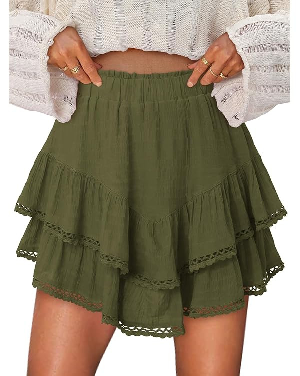 onlypuff Flowy Shorts for Women Ruffle Skorts Mini Skirts High Waisted Teen Gilrs Tennis Skort Su... | Amazon (US)