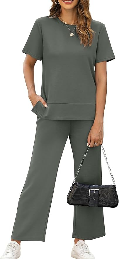 XIEERDUO Women's 2 Piece Lounge Set Fashion Travel Outfits Vacation Tracksuit Comfy Wide Leg Airp... | Amazon (US)