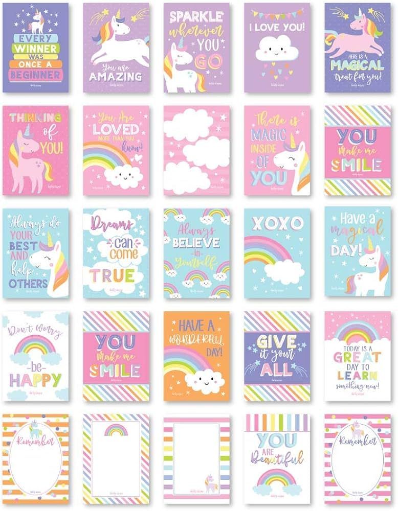 Hadley Designs 25 Unicorn School Lunch Box Notes For Kids, Inspirational Motivational Cards Boys ... | Amazon (US)