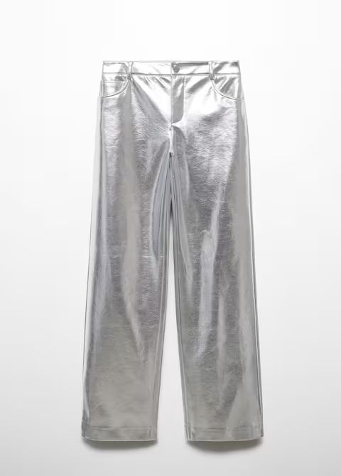 Wideleg foil trousers -  Women | Mango USA | MANGO (US)