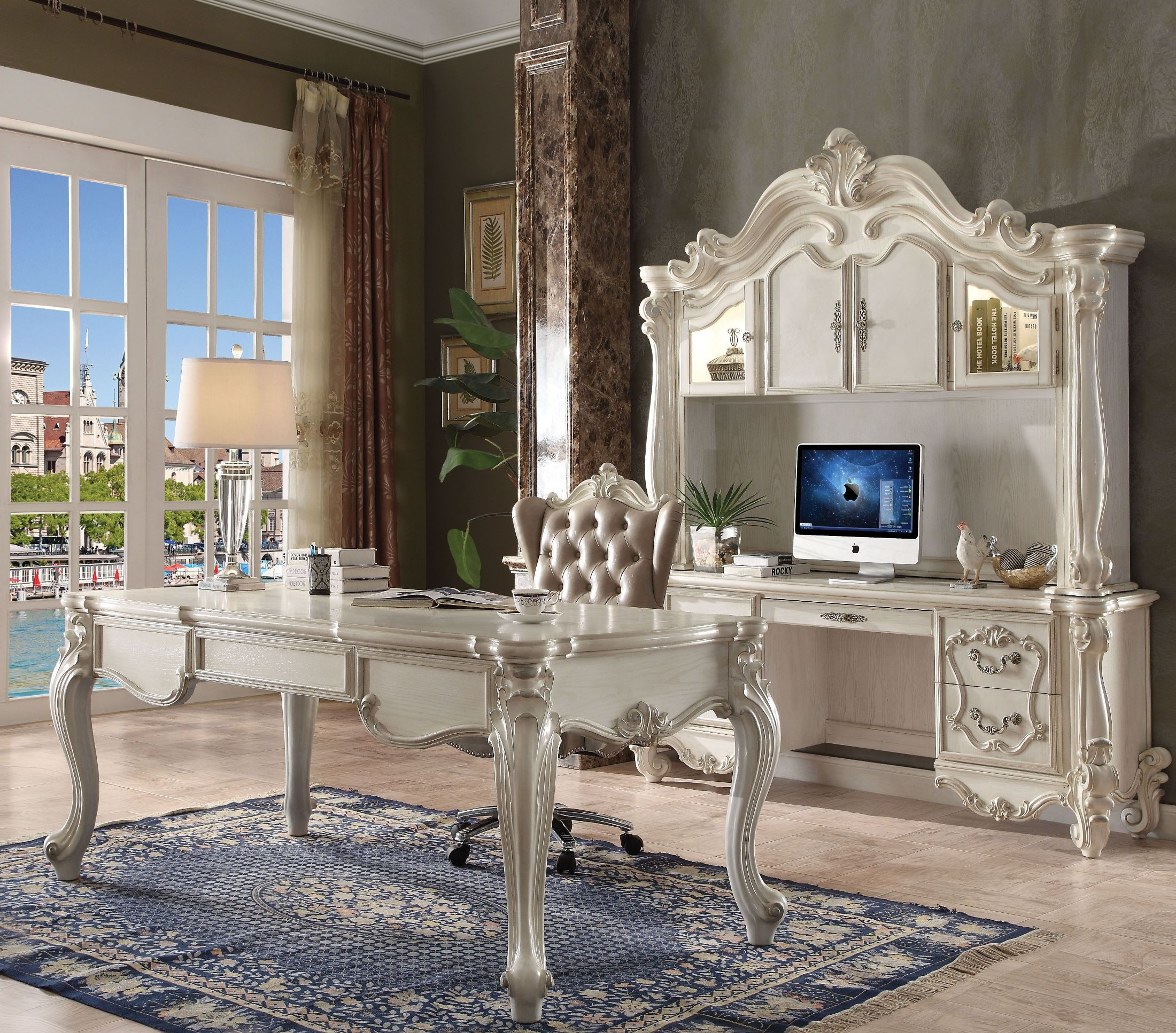 Versailles Bone White Executive Home Office Set | 1stopbedrooms