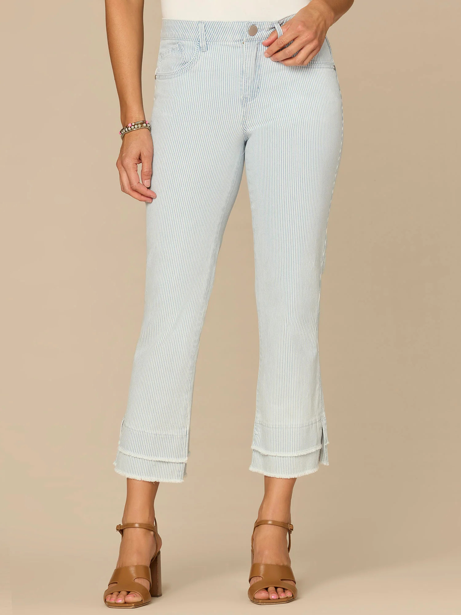 “Ab”solution® Striped Mid-Rise Double Layer Fray Hem Petite Kick Flare | Democracy Clothing