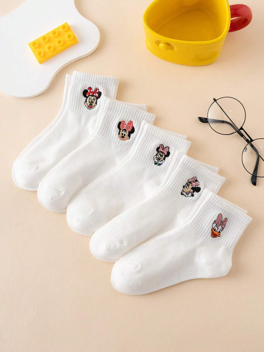 Disney 5 Pairs Cartoon Disney Character Mickey Mouse, Donald Duck, Daisy Mouse Pattern Crew Socks... | SHEIN
