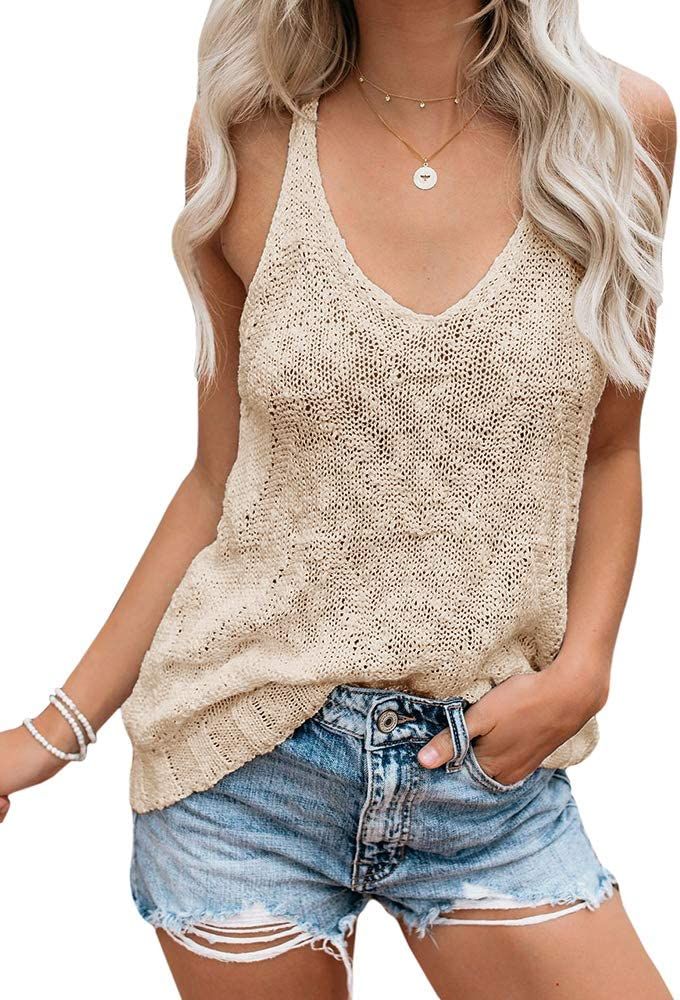 Ybenlow Womens Summer Knit Racerback Tank Tops V Neck Sleeveless Sweater Casual Sheer Vest Shirt Blo | Amazon (US)