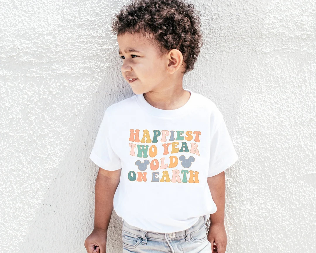 Happiest Two Year Old on Earth Shirt, Cute Mouse Ears Second Birthday 2nd Birthday Tee, Retro Col... | Etsy (US)