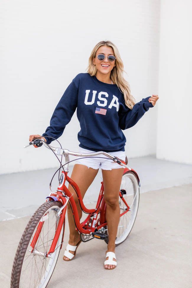 Athletic USA Flag Navy Sweatshirt | Pink Lily