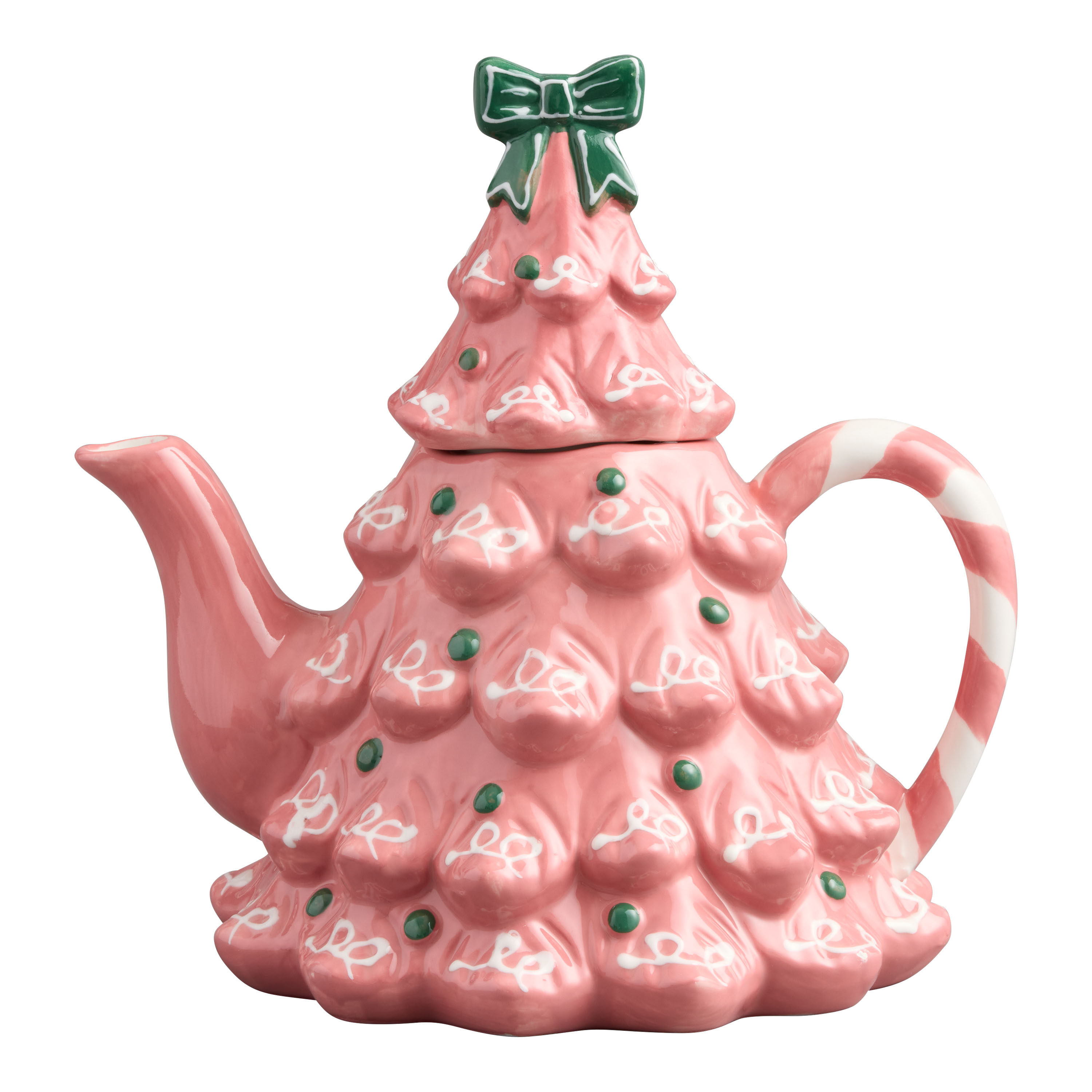 Pink and Green Ceramic Christmas Tree Figural Teapot | World Market