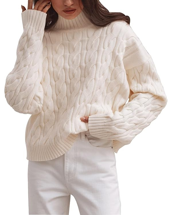 ZESICA Women's Sweaters 2025 Fall Winter Long Sleeve Mock Neck Solid Color Casual Loose Chunky Pu... | Amazon (US)