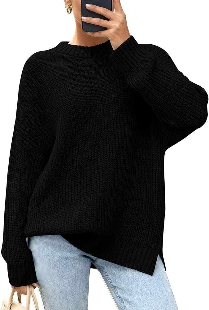 Zenlonr Women Long Sleeve Sweaters 2025 Fall Winter Ribbed Knit Pullover Sweater Casual Loose Cre... | Amazon (US)