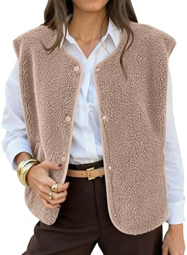 KIRUNDO Women's Fall Winter Fleece Vest 2025 Trendy Sleeveless Sherpa Jacket Button Down Open Fro... | Amazon (US)