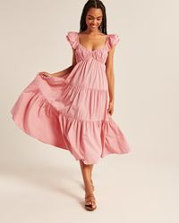 Women's Ruffle Sleeve Poplin Midaxi Dress | Women's New Arrivals | Abercrombie.com | Abercrombie & Fitch (US)