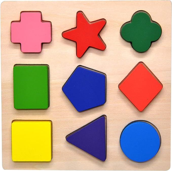 GYBBER&MUMU Wooden Preschool Colorful Shape Puzzle | Amazon (US)