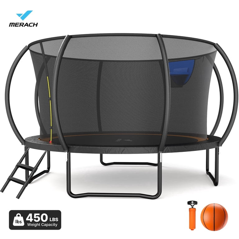 MERACH 14FT Pumpkin Outdoor Trampoline with Safety Enclosure Net, Basketball Hoop & Ladder, Heavy... | Walmart (US)