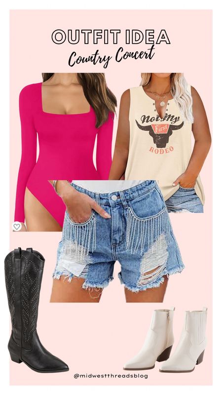 Country concert outfit, rodeo outfit, fringe shorts, rhinestone shorts, bodysuit, western outfits 

#LTKstyletip #LTKunder50 #LTKSeasonal