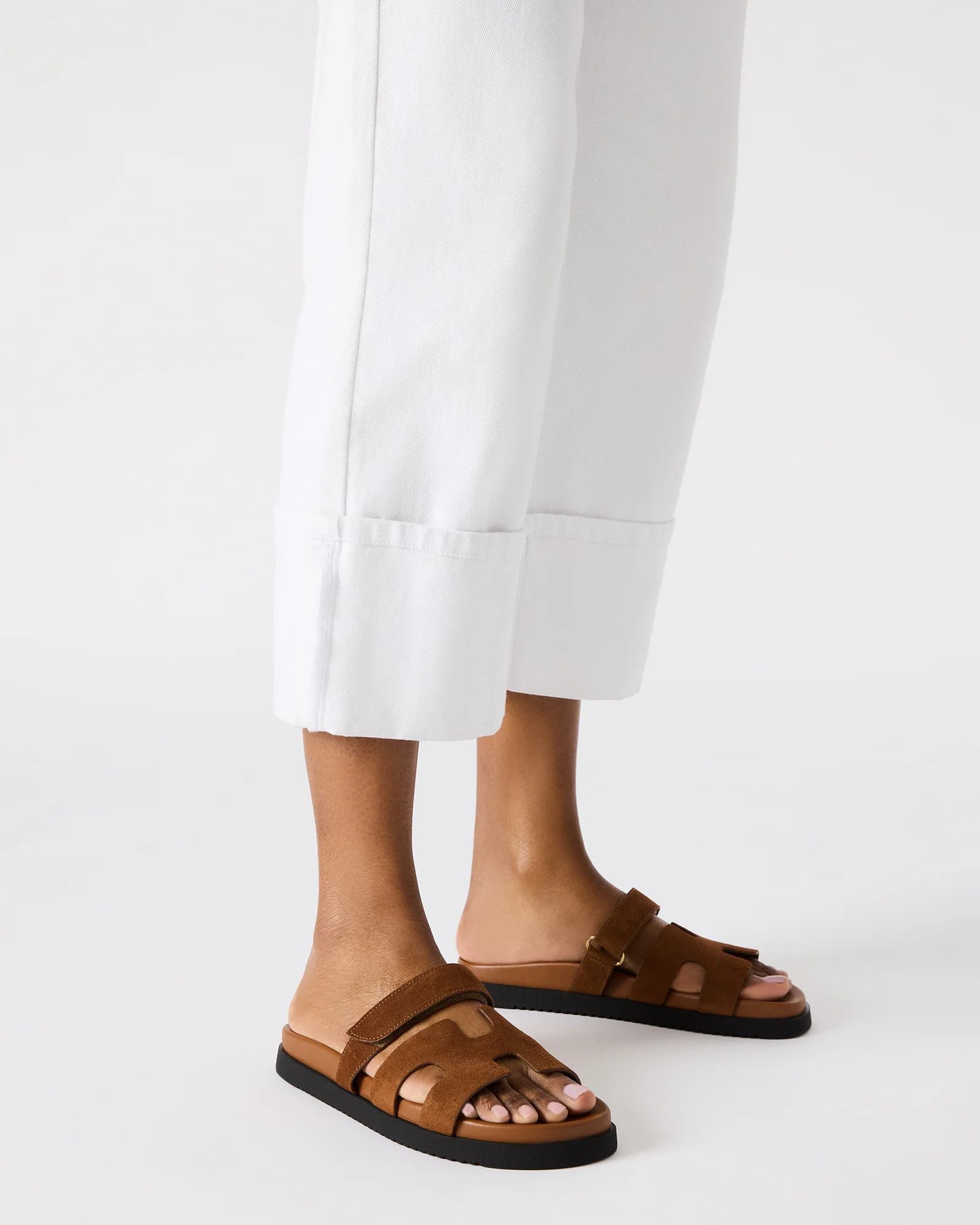 MAYVEN Camel Suede Flatform Slide Women's Sandal | Steve Madden (US)