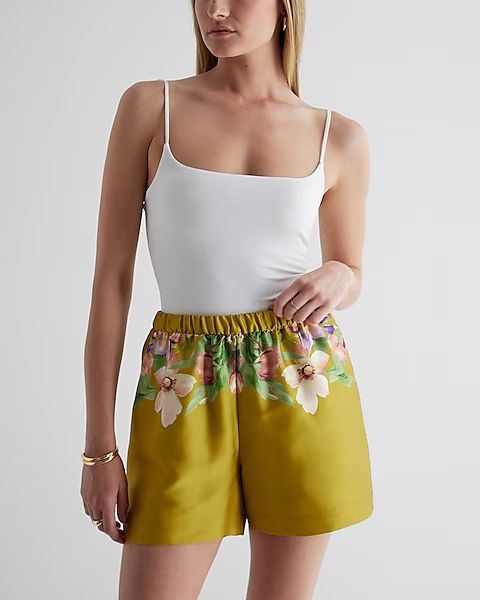 High Waisted Floral Pull On Shorts | Express