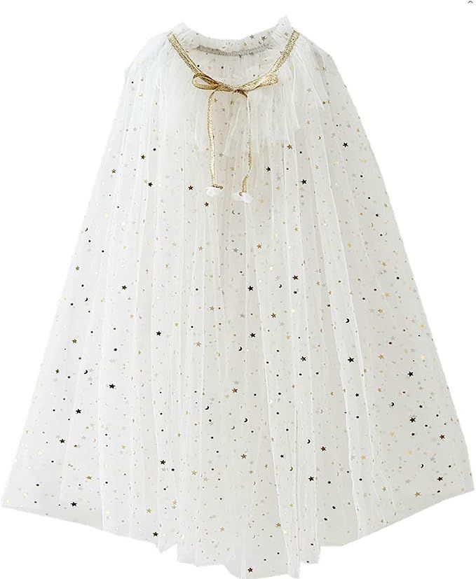 Girls Cape Cloak Princess Shining Halloween Christmas Dress Up Birthday (white) | Amazon (US)