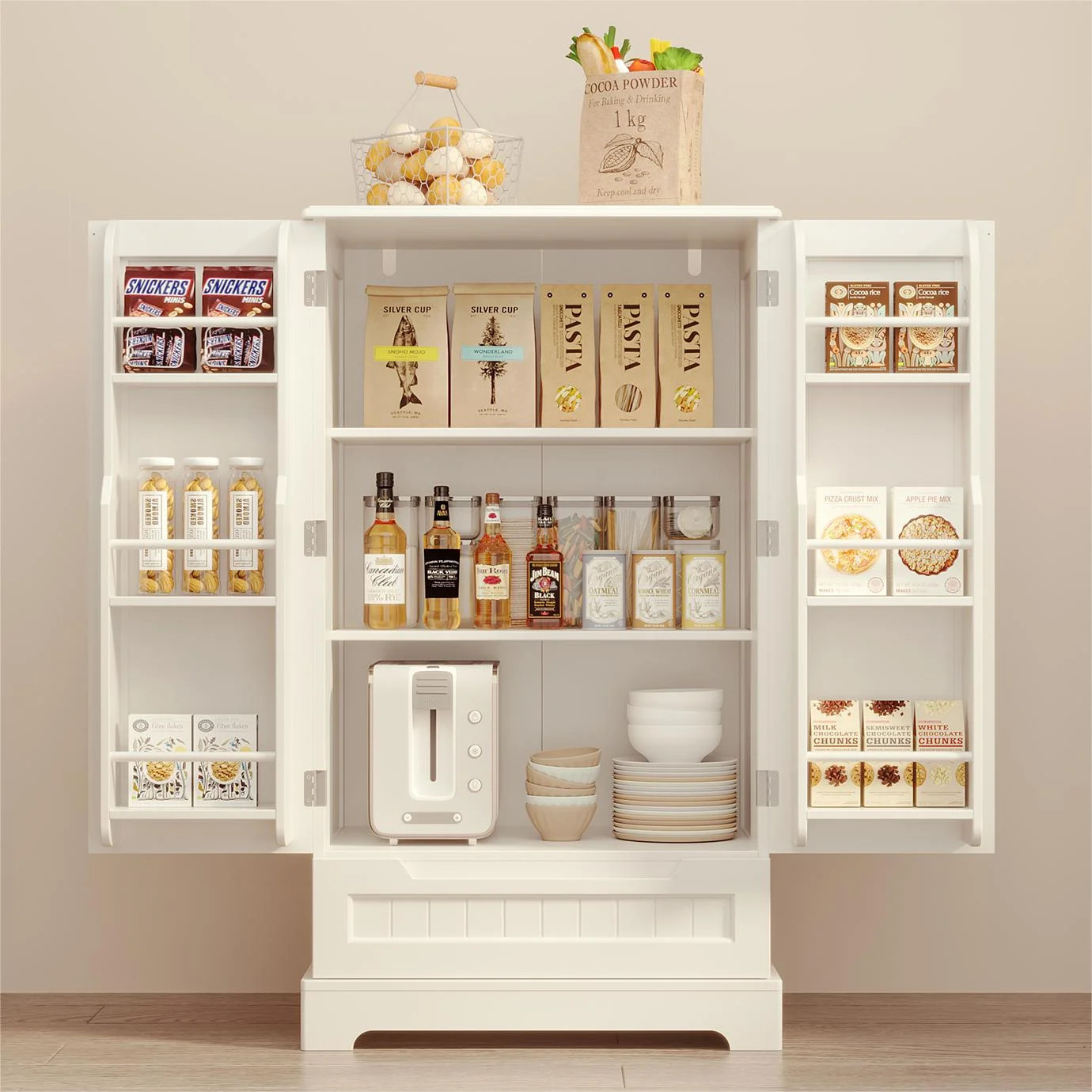 Pantry Cabinet, Lofka 41” Kitchen Pantry Storage Cabinet with Door Drawer, White | Walmart (US)