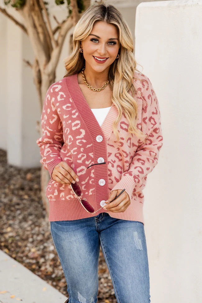 Close To You Pink Colorblock Leopard Print Cardigan | Pink Lily