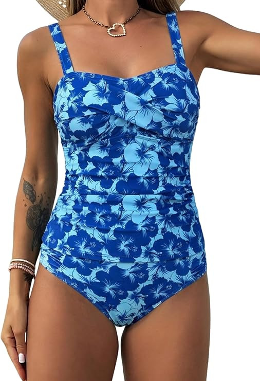 ZAFUL Tankini Swimsuits for Women Tummy Control High Waisted Twist Front Ruched Two Piece Bathing... | Amazon (US)