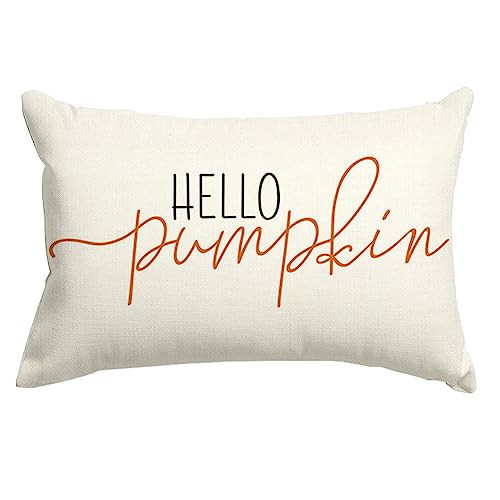 RABUSOFA Fall Pillow Covers 12x20 Inch,Autumn Hello Pumpkin Pillows Decorative Throw Pillows,Lumbar Outdoor Thanksgiving Cushion Cover Farmhosue Fall Decor for Bedroom Couch Sofa White | Amazon (US)
