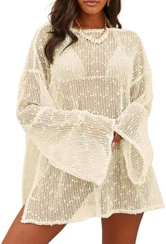 Lilosy Sexy Crochet Sheer Kaftan Caftan Beach Dress Bathing Suit Swim Coverup Summer Vacation Out... | Amazon (US)