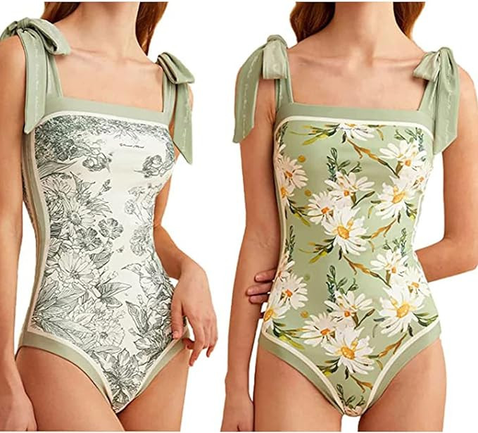 Vintage One Piece Swimsuit for Girs Reversible Floral Tie Print Cute Bathing Suits for Teen Tummy... | Amazon (US)