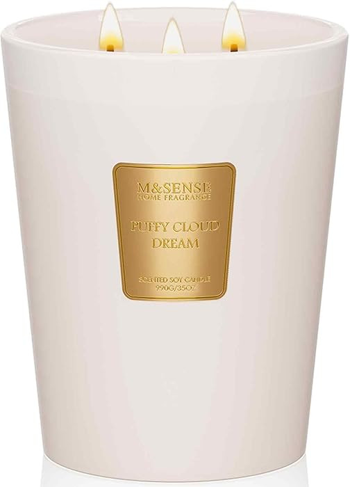 M&SENSE Puffy Cloud Dream Soy Large Candles, 3-Wick 35oz 150H Slow Burning, Aromatherapy Candle f... | Amazon (US)