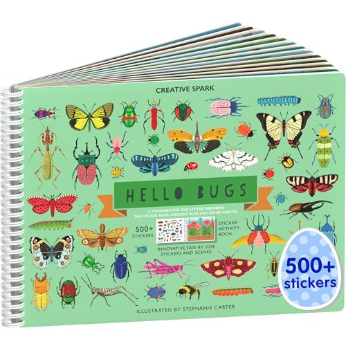 Cupkin Hello Bugs Sticker Book Activity for Kids, Toddler Airplane Travel Essentials, 500+ Bugs Stickers for Kids + 12 Scenes + 12 Coloring Book Pages, Bug Lover Gift, Children's Crafts Ages 2-8 | Amazon (US)