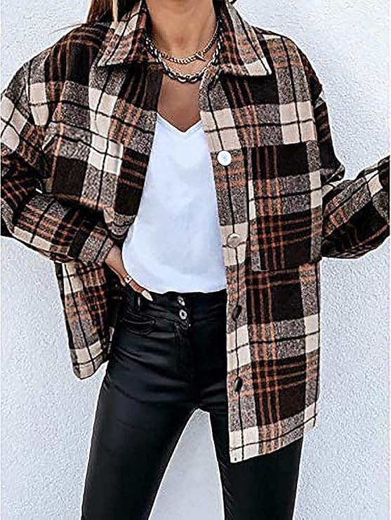 Meceku Womens Flannel Plaid Shirts Long Sleeve Button Down Blouses Oversized Casual Shacket with ... | Amazon (US)