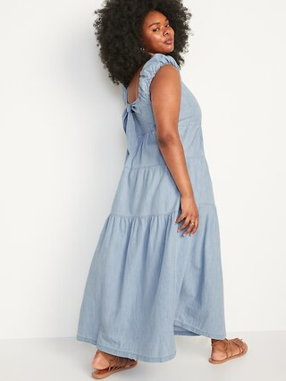 Chambray Tiered All-Day Fit & Flare Maxi Dress for Women | Old Navy (US)