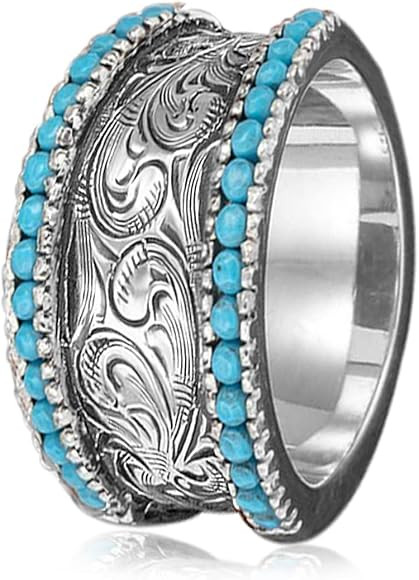 Flower Pattern Engraved Band Ring for Women S925 Sterling Silver Retro Vintage Hawaiian National ... | Amazon (US)