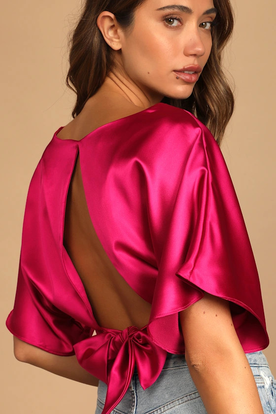 Upgrade to Chic Hot Pink Satin Tie-Back Crop Top | Lulus (US)